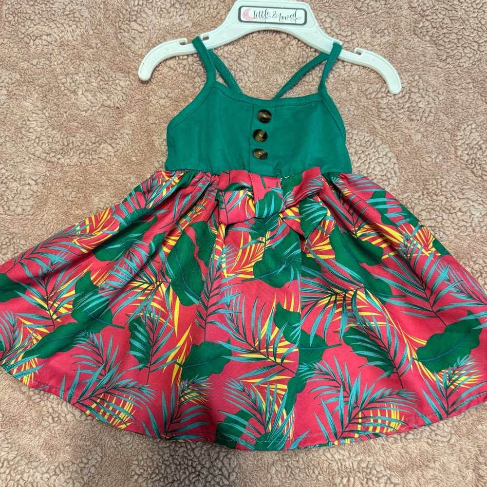 Tropical Print Dress with Green Top